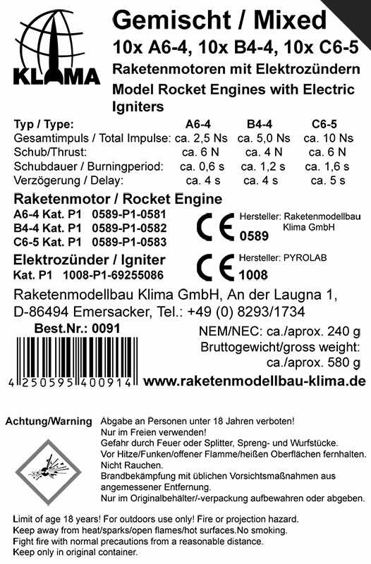 Team ABC bulk pack of 30 rocket motor engines (A6-4, B4-4 & C6-5)